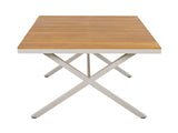 Teak Wood Top with Beige Steel Frame Outdoor Dining Table, 55.12" Rectangular Patio Table with N770P385226B