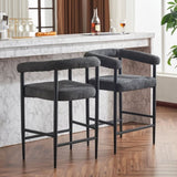 Modern Upholstered Bar Stools Set of 2, Boucle Fabric Counter Height Chairs with Metal Frame & W1901P264275