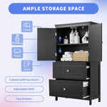 ZUN Bathroom Storage Cabinet, Cabinet with Two Doors and Drawers, Adjustable Shelf, MDF Board, Black N725P188460B