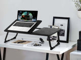 Folding Table with Adjustable Tilt Top and Foldable Legs, Black Woodgrain 14955600
