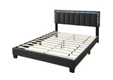 1pc Queen Size Bed Charcoal Wool Fabric Channel Tufting w LED Full Upholstered Bedframe Bedroom Bed B011P238968