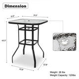 ZUN 31 Inch Patio Bar Table, Square Outdoor Bar Height Bistro Table with Tempered Glass Tabletop & 17769307