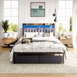 ZUN Full Bed Frames with Storage Headboard and Drawers, LED Platform Bed Frame Full Size, LED W1356133681