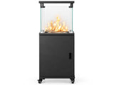 Black Rectangular Patio Heater with Glass Cover, 42 x 42 x 138 cm, Iron Construction, with Wheels 09920518