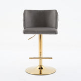 A&A Furniture,Swivel Barstools Adjusatble Seat Height With Gold-plating Base, Classic Velvet W1143P204046