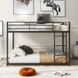 Full over Full Metal Bunk Bed, Low Bunk Bed with Ladder, Black 71718681