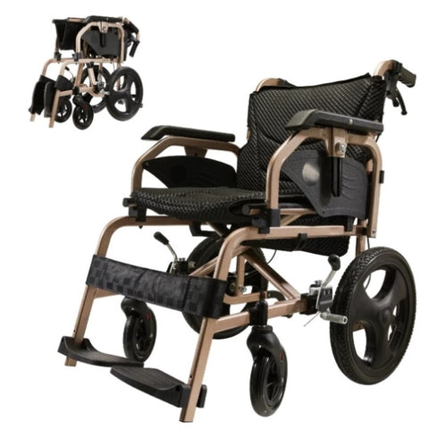 Foldable lightweight wheelchair. Equipped with double hand brakes. Adult wheelchair. Weighs only 27 W3121P297504