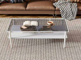 Rectangle Coffee Table with Gray Tempered Glass top and White Legs, Modern Table for Living Room W241139569