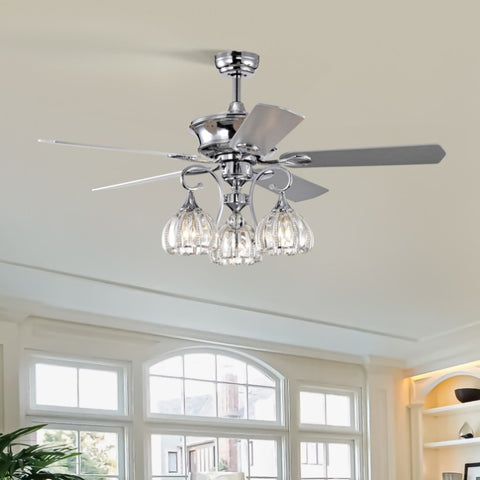 ZUN 52'' Crystal Ceiling Fan Lamp With Remote Control 3 Speed , 5 Reversible Blades for W1592P182107