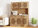 Natural Boho 6-Door Pantry Cabinet, PE Rattan Doors & Built-in Charging Station 36805951