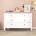 ZUN Wooden Storage Dresser with 6 Drawers,Storage Cabinet for kids Bedroom,White+Pink 36346683