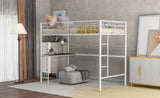 ZUN Twin Metal Loft Bed with Desk, Ladder and Guardrails, Loft Bed for Bedroom, White MF286452AAK