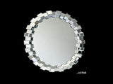 Textured Geometric Square Block Frame Round Mirror, Decorative Hanging Wall Mirror for Entry Living W3836P552374