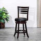 24" Counter Height Slat Back Swivel Stool, Espresso Finish, Black Leather Seat B04660680