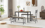 ZUN Dining Table Set, Barstool Dining Table with 2 Benches 2 Back Chairs, Industrial Dining Table for W1668P152535