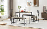 ZUN Dining Table Set, Barstool Dining Table with 2 Benches 2 Back Chairs, Industrial Dining Table for 86182037