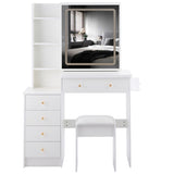 37" Middle Size Left Bedside Cabinet Vanity Table Cushioned Stool Dresser Set, 2 AC2 USB Socket, W936P224319