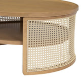 2-Tiered Round Natural Wood Coffee Table with Storage Rattan Base in 31.3'' N735P185131N