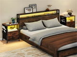 2pcs Nightstand with LED Lights & Charging Station, 2 Folding Fabric Drawers 08611489