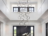 30 Ring High Ceiling Chandelier Foyer, Black Modern LED Large Staircase Long Chandeliers Light 64808935