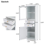 ZUN 63" Tall Bathroom Storage Cabinet with Glass Doors, Free-Standing, Two Drawers, and Adjustable N729P171305K