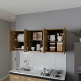Natural Oak Wall Cabinet Kitchen in Melamine with 4-Door and Glass Storage B062P290290