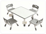 Height Adjustable Kids Desk and 4 Chairs Set, Graffiti Wipeable Tabletop Toddler Activity Table with 18041979
