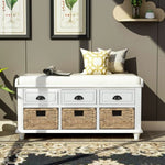 ZUN TREXM Rustic Storage Bench with 3 Drawers and 3 Rattan Baskets, Shoe Bench for Living Room, Entryway WF195161AAK