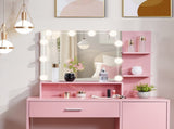 Apple Pink MDF with Melamine Lacquer, 1 Drawer, 1 Door Dressing Table Set, Three-Color Dimming Light 84425228