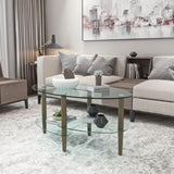 ZUN Transparent Oval coffee table, modern table in living room Oak wood leg tea table 3-layer 25975996