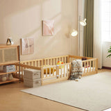Fence bed with door and decking, natural wood color, painted surface, pine wood, twin children's bed 24575857