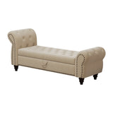 64.5" Bed Bench for Bed Room Nails Tufted Chaise of Lounge with Storage Velvet Upholstery Beige W1097P202874
