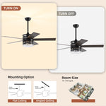 ZUN 52-inch 5-blade Lighted Ceiling Fan with Remote Control , Glass Shade --Matte W1592P162583