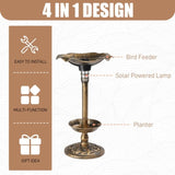 ZUN Outdoor Solar Lighted Pedestal Bird Bath Fountain Decoration with Planter and Feeder, Decorative 79458343