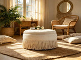 Round Storage Ottoman Bench, 23.23 Inch Upholstered Footstool with Tassel Fringe, 300 lbs W5501P548365