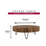 ZUN 42 in. Round Handcrafted Reclaimed Wood Coffee Table, Modern Living Room Sofa Table with Metal Legs, B011P215609