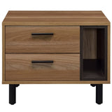 ZUN Brown Oak and Black 2-Drawer Nightstand B062P186504