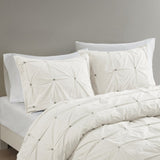 3 Piece Elastic Embroidered Cotton Comforter Set White King/Cal King B03596439