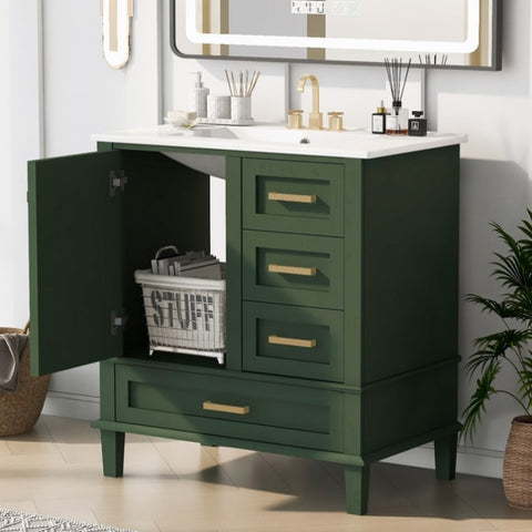 ZUN 30" Bathroom Vanity in Green, Modern Bathroom Cabinet Sink Combo Set, Bathroom Storage Cabinet 29442189