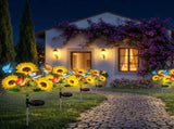 4Pack Solar Sunflower Garden Stake Lights, 3 Sunflower Heads & Butterfly Decor, Warm White LED with 19052995