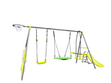 XNS052 green and blue interesting six function swingset with net swing metal plastic safe swing set W1711105122
