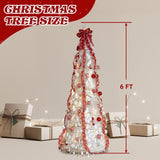 6 FT Fully Decorated Pre-lit Christmas Tree, Pop Up Artificial Xmas Tree with 100 Warm Lights and 34996842