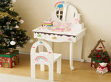 Kids Vanity Table and Chair Set with 7pcs Pretend Play Makeup Toys, Girls Vanity with Mirror & 04076145