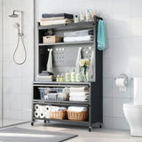 64" Kitchen Pantry Storage Cabinet, 5 Tier Metal Storage Cabinet with Wheels, Transparent Flap Door W3204P300624