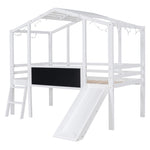 ZUN Twin Size Loft Bed with Ladder and Slide, House Bed with Blackboard and Light Strip on the Roof, WF324323AAK