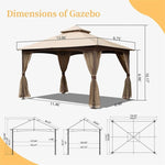 ZUN 10'x13' Gazebo, Outdoor Gazebo with Mosquito Netting, Metal Frame Double Roof Soft Top Patio Gazebo W1859112528