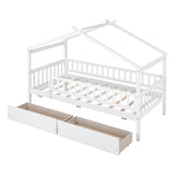 Twin Size Wooden House Bed with Two Drawers, White WF302181AAK