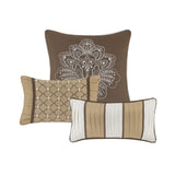 6 Piece Jacquard Quilt Set with Throw Pillows Brown/Gold Full/Queen B03597482