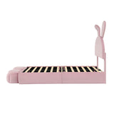 Twin Size Upholstered Platform Bed with Cartoon Ears Shaped Headboard and Light, Pink WF321677AAH