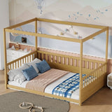 Full Size Canopy Bed Frame with Guardrails for Kids,Floor Bed Full with Four Poster Design,Kids W1858P252841